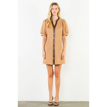 Suede Short Dress With Gold Buttons