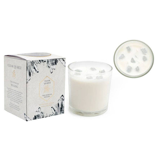 12cm Fresh Linen Candle with Clear Quartz Crystals