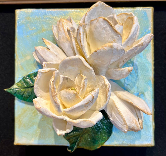 6X6 inch Clay Floral Bouquet Artwork - Magnolia