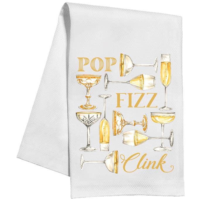 Pop Fizz Clink Pretty Champagne Glasses Kitchen Towel