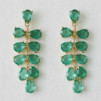 Leaf Design Gemstone Drop Earrings