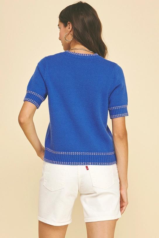 STITCH DETAILED SHORT SLEEVE SWEATER TOP