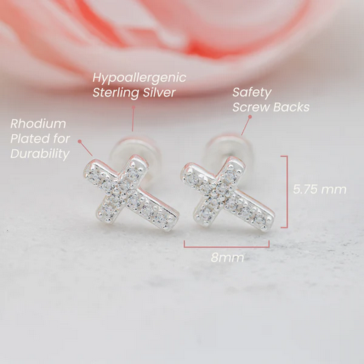 Children's Cubic Zirconia Cross Screwback Earring