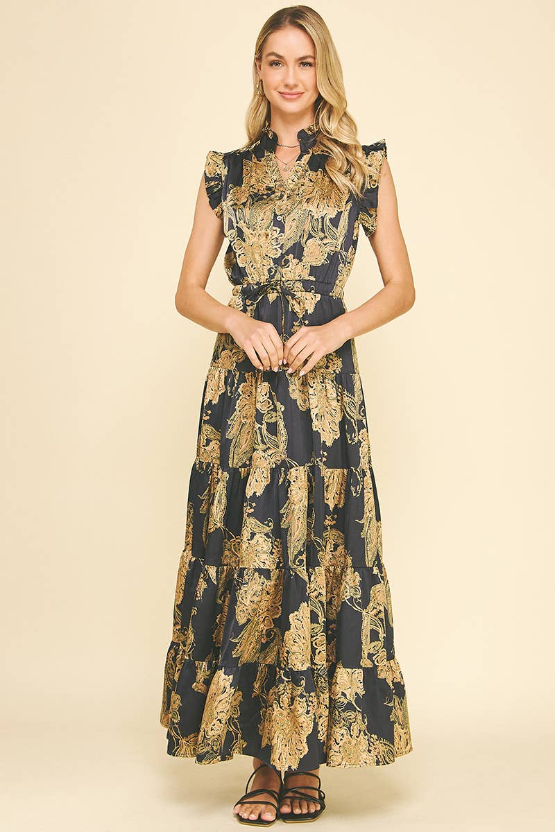 FLORAL PRINT TIERED MAXI DRESS