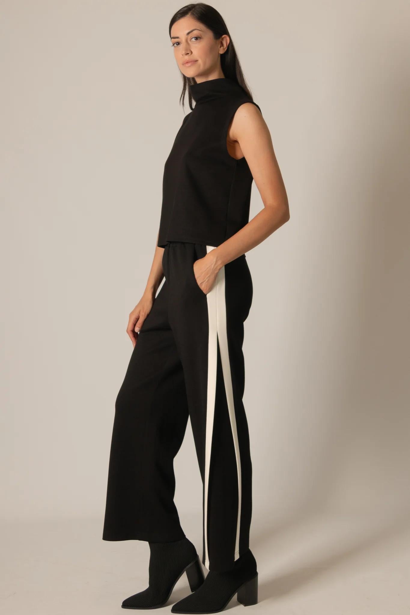 Side Contrast Double Stripe Wide Leg Pants