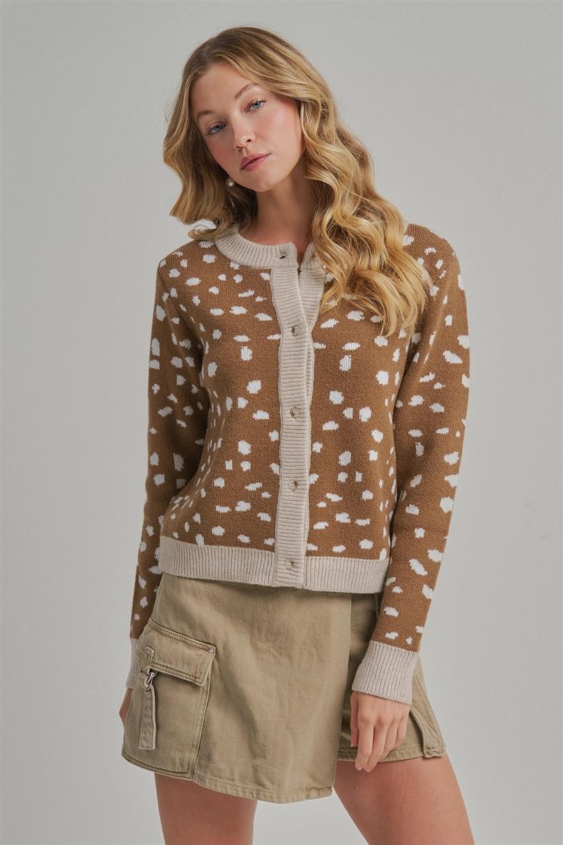 Deer Pattern Button Down Fall Sweater Cardigan