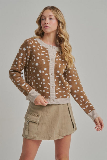 Deer Pattern Button Down Fall Sweater Cardigan