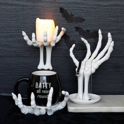 Gothic Halloween Skeleton Hand Coaster and Candle Holder