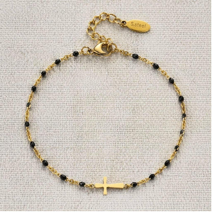 Colorful Enamel Bead and Cross Charm Bracelet
