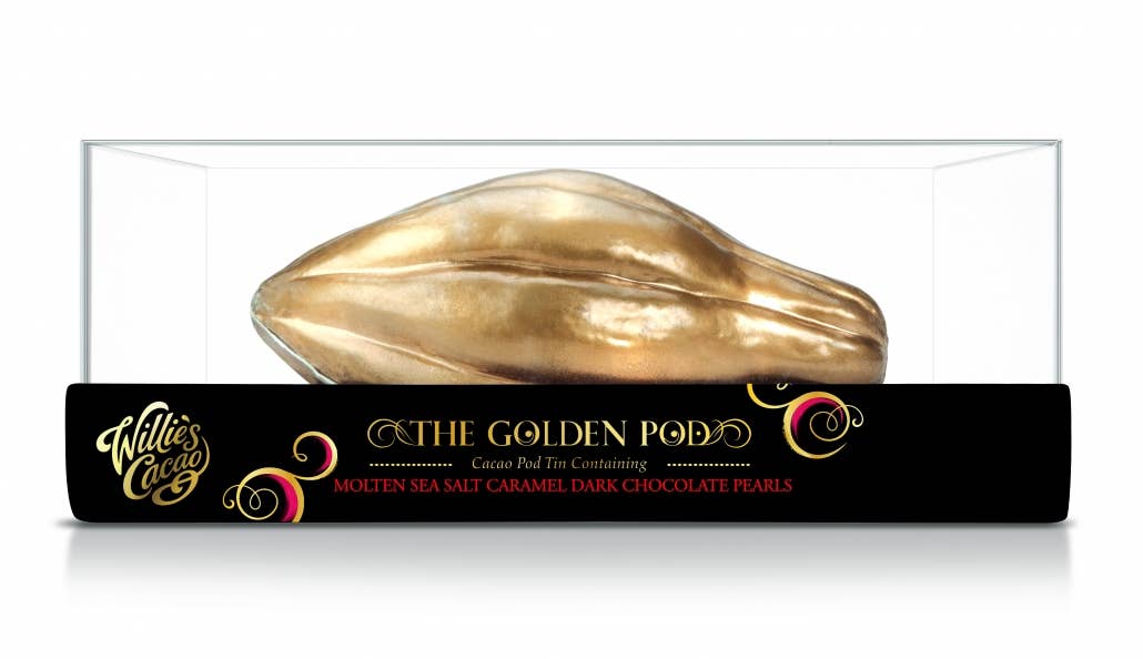 The Golden Pod. Tin filled with Sea Salt Caramel Pearls 120g