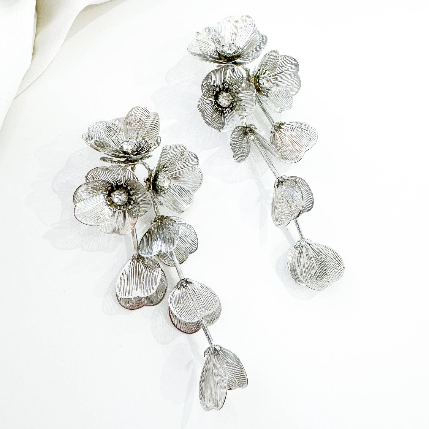 Waterfall Statement Silver Flower Earrings