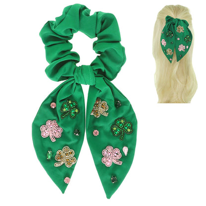 St Patrick's Shamrock Big Bow Uplifting Scrunchie