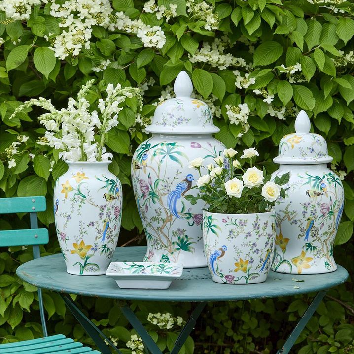 Bird & Blossom Chinoiserie Covered Temple Jar