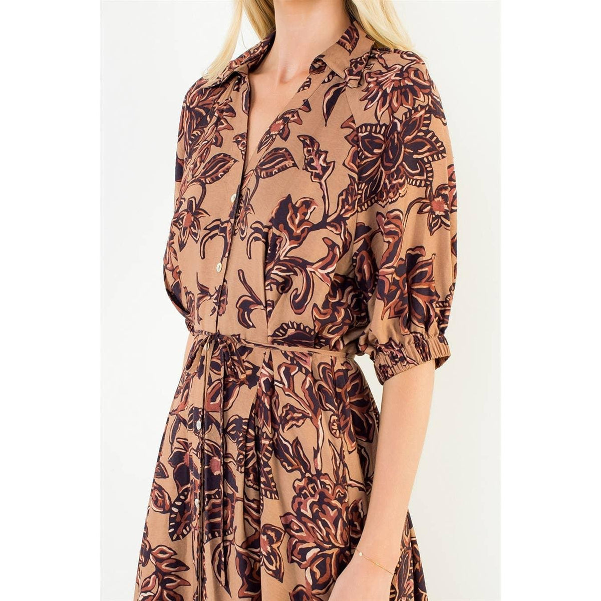 Tie Waist Flower Print Dress