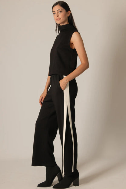 Side Contrast Double Stripe Wide Leg Pants