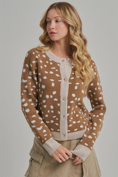 Deer Pattern Button Down Fall Sweater Cardigan