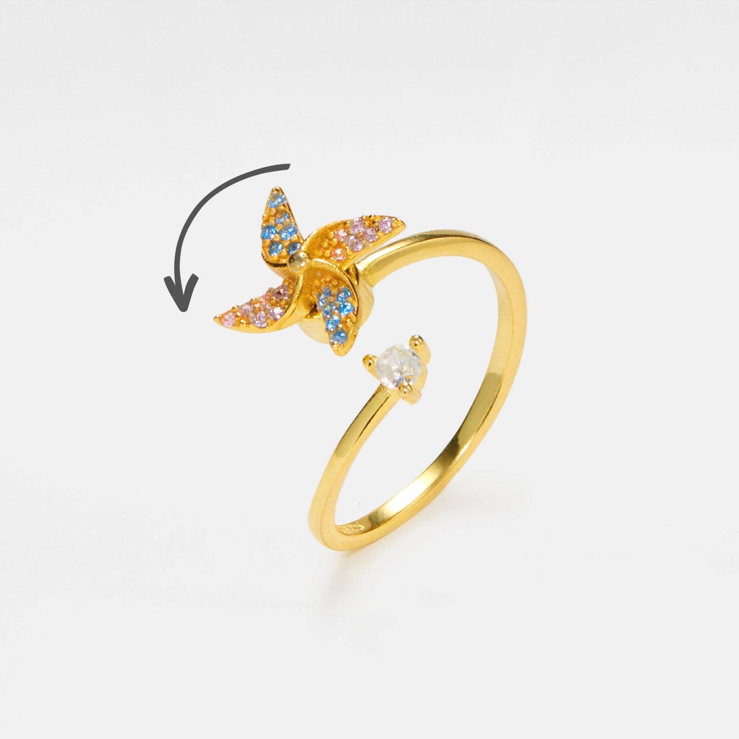 Windmill Anxiety Fidget Spinner Ring in 925 Sterling Silver