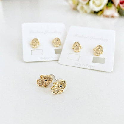 Hamsa Earrings, Hamsa Hand Stud Earrings, Evil Eye Earring, Zircon