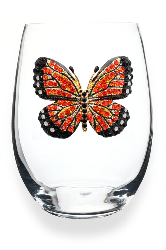 Monarch Butterfly Jeweled Stemless Wine Glass