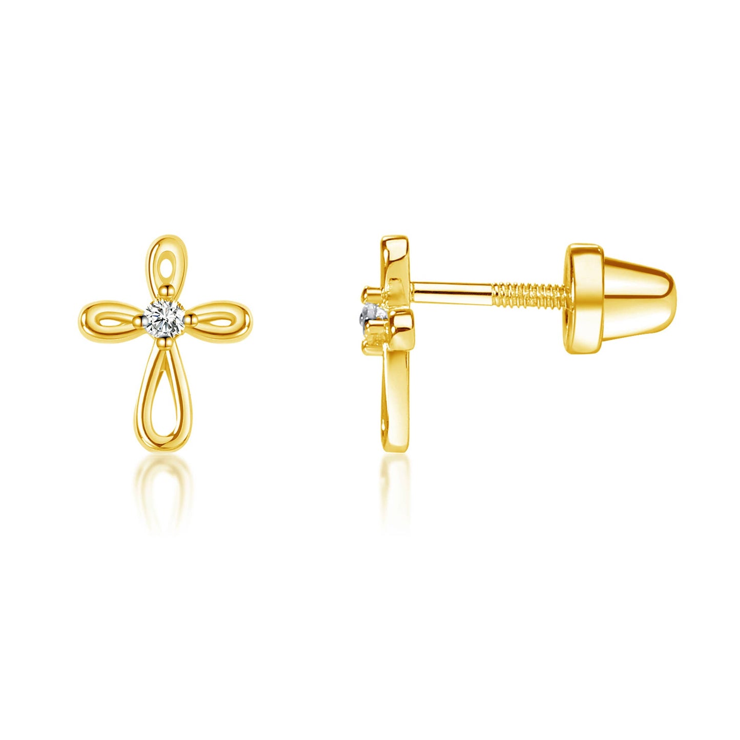 14K Gold-Plated Cross Earrings for Baptism or Communion Gift