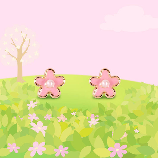 Pink Fancy Flower Cutie Stud Earrings