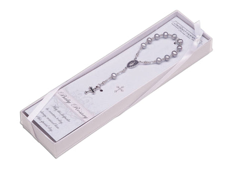 Sterling Silver Grey Baby Rosary Baptism or Christening Gift