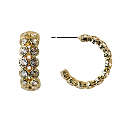 Double Diamond Chunky Gold Hoop Earrings
