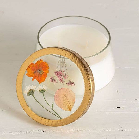 Apricot Rose Large Pressed Floral Candle