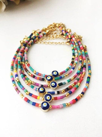 Rainbow Evil Eye Bracelet, Seed Beads Bracelet, Greek Evil Eye Jewelry