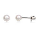 Sterling Silver Screw-Back White Pearl Earrings for Children
