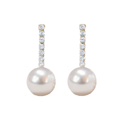 Small Swingy Pearl and Diamond Statement Drop Earrings