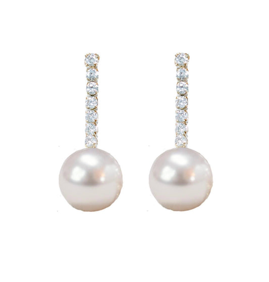 Small Swingy Pearl and Diamond Statement Drop Earrings