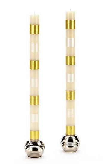 Multi Bands Dinner Candles - Set of 2