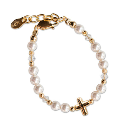 14K Gold-Plated Cross Baby Bracelet & Girls Baptism Gift