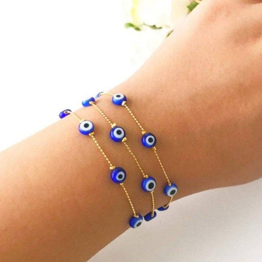 Blue Evil Eye Bracelet, Gold Chain Bracelet, Evil Eye Jewelry, Dainty Bracelet