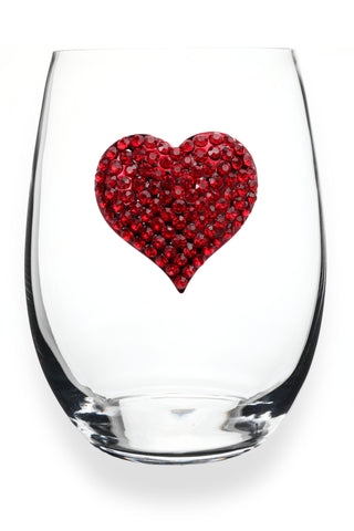 Red Heart Jeweled Stemless Wine Glass